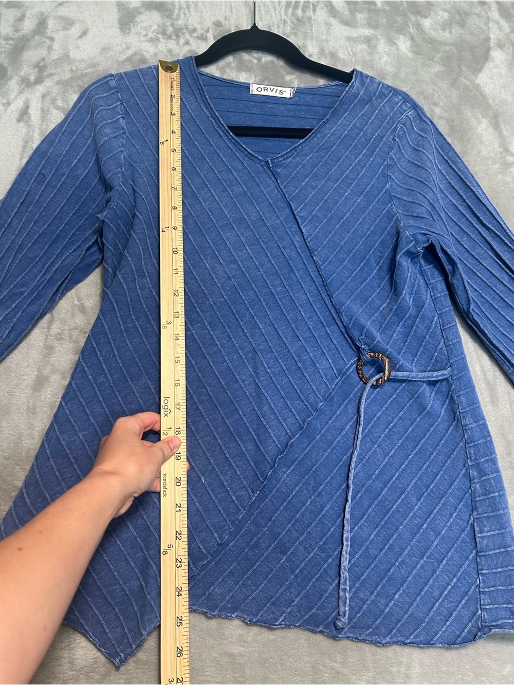 Orvis VTG 3/4 Sleeve Blouse Top Women’s Small Blue Textured Asymmetrical - Picture 7 of 7